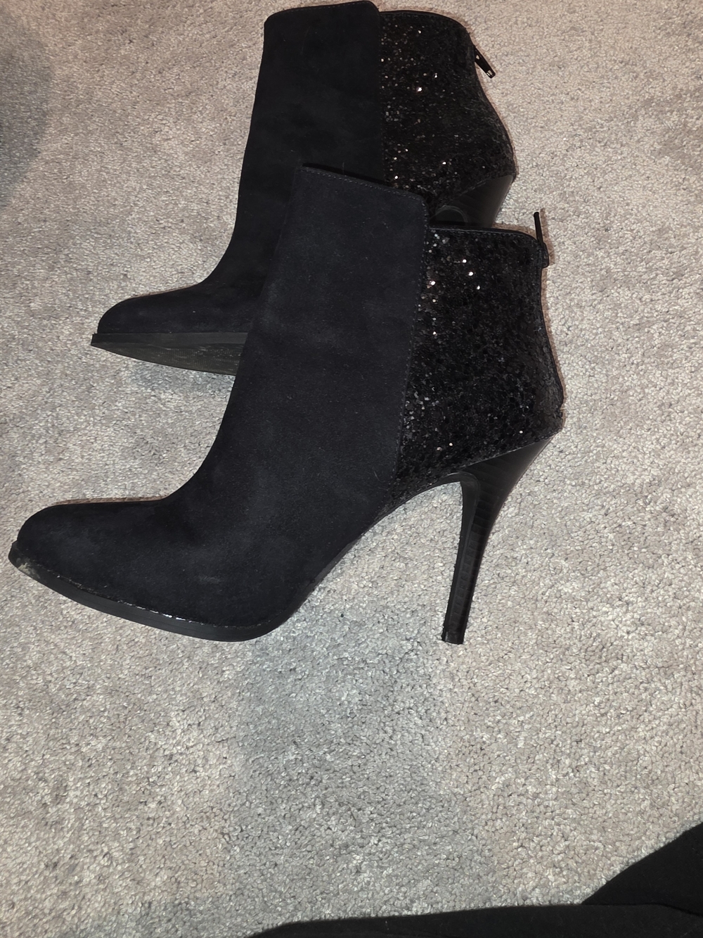 Massimo Black Suede Ankle Booties with Sequin Heel